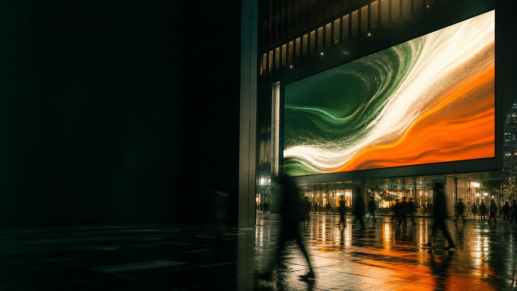Large abstract digital campaign illuminating a city at night